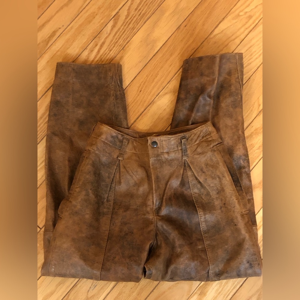 Vintage Forenza Tan Brown 100% Leather High Waist Pants Sz 6 - Picture 5 of 7